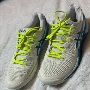 Asics Gel Res White Sneakers with Neon Green Accents. Size 10.